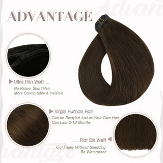 Medium brown virgin hair wefts by Fullshine offering warmth and seamless blending.