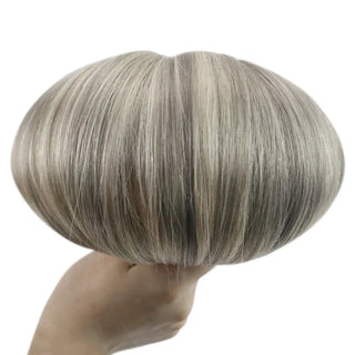 Fullshine virgin hair providing blonde brightness and cool gray depth.