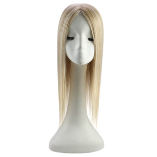 volume boosting topper, fine hair crown patch, natural blonde shimmer, invisible human hair base, breathable all-day topper, comfortable grip clips, crown density fix, high-quality remy hair, real strand texture, heat styling compatible, undetectable coverage, blonde hair enhancer, real hair highlight topper, women’s root blend solution