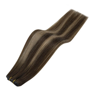 XO Fullshine Balayage Brown Hair Extensions with Blonde Highlights, 24 Inches, 100% Real Human Hair, Seamless Weft, Rich Brown Balayage, Soft Blonde Highlights, Smooth Finish, Full Volume, Lightweight, Healthy Hair, Non-Shedding, Natural-Looking, Easy Styling, Comfortable Fit, Long-Lasting Shine