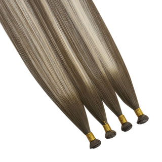 Full Shine Weft Hair Extensions, Virgin Human Hair, Light Brown to Platinum Blonde Balayage, Genius Weft Hair, Soft and Smooth Hair Weft, Invisible Seamless Extensions, Hand-Tied Weft Hair, Salon-Quality Hair, Natural Looking Hair Extensions, Heat-Friendly Weft