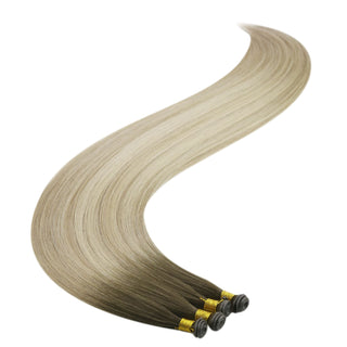 Virgin Hair Genius Weft Extensions, Deep Brown to Caramel Blonde Balayage, Seamless Weft Hair Extensions, Realistic Human Hair Weft, Soft and Smooth Hair Extensions, High-Quality Weft Hair, Flexible and Versatile Hair Extensions, Salon-Preferred Weft Hair