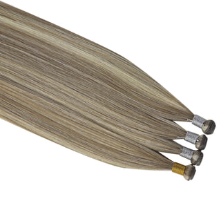 Full Shine Brazilian Hair Extensions 100% Real Human Hair Genius Weft Hybrid Weft, Light Ash Brown and Blonde Highlights, Seamless Hair Weft, Soft and Natural Looking Weft Hair, High-Density Volume Weft, Lightweight and Comfortable Weft, Hand-Tied Weft Hair, Salon-Quality Extensions, Premium Hair Bundles, Long-Lasting Human Hair Extensions