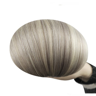 Full Shine ash blonde lowlights virgin weft hair extensions, silky Brazilian human hair for soft and natural salon styling.