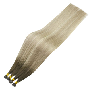 Full Shine Genius Weft Hair Extensions, Virgin Hair, Chestnut Brown to Platinum Blonde Ombre, Professional Weft Hair Extensions, Hybrid Weft Hair, Natural Movement Weft, Thick and Healthy Hair Weft, Featherweight Weft Extensions, Ultra-Realistic Hair Weft