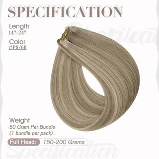 Full Shine balayage hair weft extensions in ash brown tones, made from premium virgin Brazilian human hair for natural blending and volume.