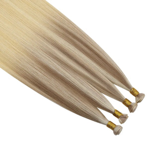 Full Shine balayage blonde soft blend genius weft virgin hair extensions, luxury Brazilian human hair for natural salon look.