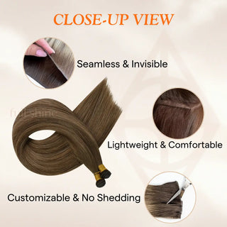 Full Shine Genius Weft Extensions 100% Virgin Human Hair, Balayage Brown Blonde Weft, Hybrid Weft Hair, Sew-In Weft Bundles, Premium Quality Hair Extensions, Thick Volume Hair Weft