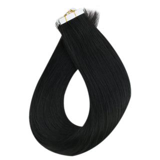 Full Shine black injection tape in extensions provide natural color matching and a comfortable seamless finish.