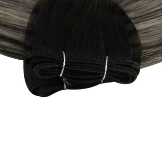 Full Shine balayage style black silver highlights virgin hair weft extensions, high quality Brazilian human hair bundles for salon use.