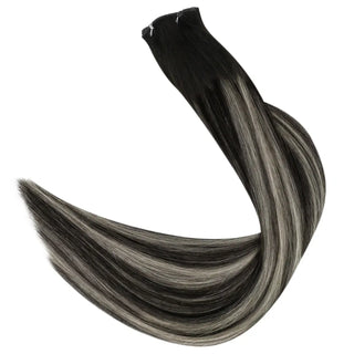 Full Shine Balayage Smoky Silver Blonde Hair Weft Extensions, 100% Virgin Human Hair, Genius Weft Hair, Hybrid Weft Extensions, Sew-In Weft Bundles, Seamless Weft Extensions, Premium Salon Hair