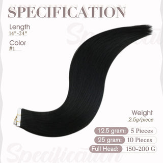 Full Shine black virgin hair injection tape in hair extensions with a lightweight design for comfortable salon styling.