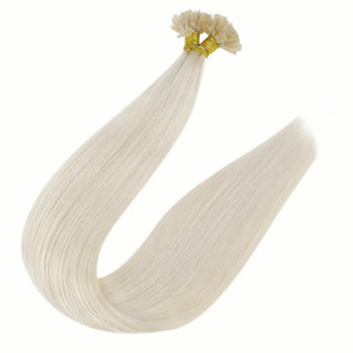 Bleach blonde U Tip Hair Extensions crafted from high-quality Remy hair, offering long-lasting durability and a natural, seamless blend.