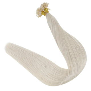 Get long-lasting, full coverage with bleach blonde U Tip Extensions, made from Remy hair for a high-quality, natural finish.