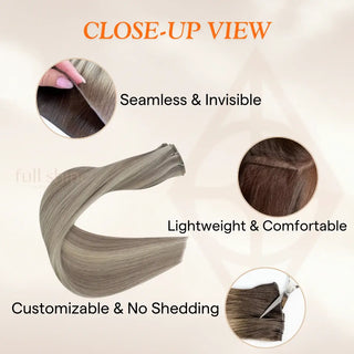 Full Shine Virgin Human Hair Extensions, Genius Weft Hair, Balayage Blonde, Hybrid Weft Extensions, Sew-In Weft Hair, Seamless Weft Extensions, Thick Hair Weft, Soft Silky Hair, Professional Hair Extensions, Natural Look Hair