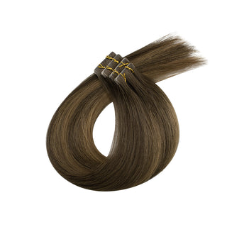 Full Shine brown balayage injection tape in extensions provide natural color blending with soft texture and lightweight wear.