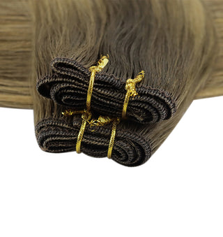 Full Shine dark brown balayage virgin weft hair extensions, silky Brazilian human hair bundles for natural salon styling results.