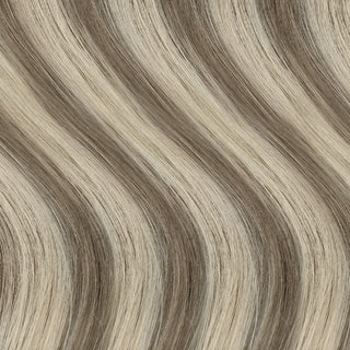 Full Shine cool brown balayage injection tape hair extensions featuring a smooth color transition and comfortable tape application.
