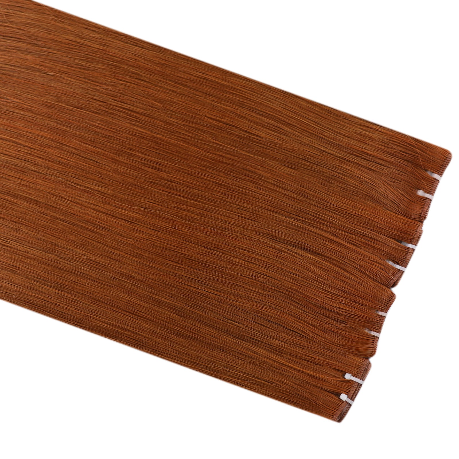 Full Shine soft copper human hair extensions with natural brown based copper tones for a Cowboy Copper inspired look