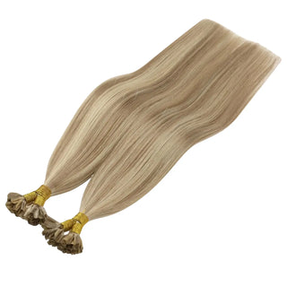 Enhance your hair with dark blonde and blonde highlights in U Tip Hair Extensions, crafted from 100% Remy human hair for a natural, seamless blend.