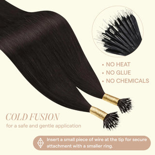 Add natural length and volume with dark brown Nano Ring Hair Extensions, designed to blend seamlessly and comfortably with fine or medium hair types.