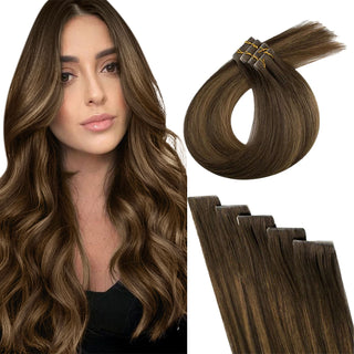 Full Shine Best Seamless Invisible Tape in Extensions Virgin Human Hair Balayage Brown (#DU)-Seamless Injection Tape in extension-Full Shine