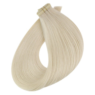 flat silk weft-virgin hair extensions-platinun blonde-#60-sew in human hair-real human hair extensions-extension-hairstyles-extension hair salon-60color-lengths-sraight hair