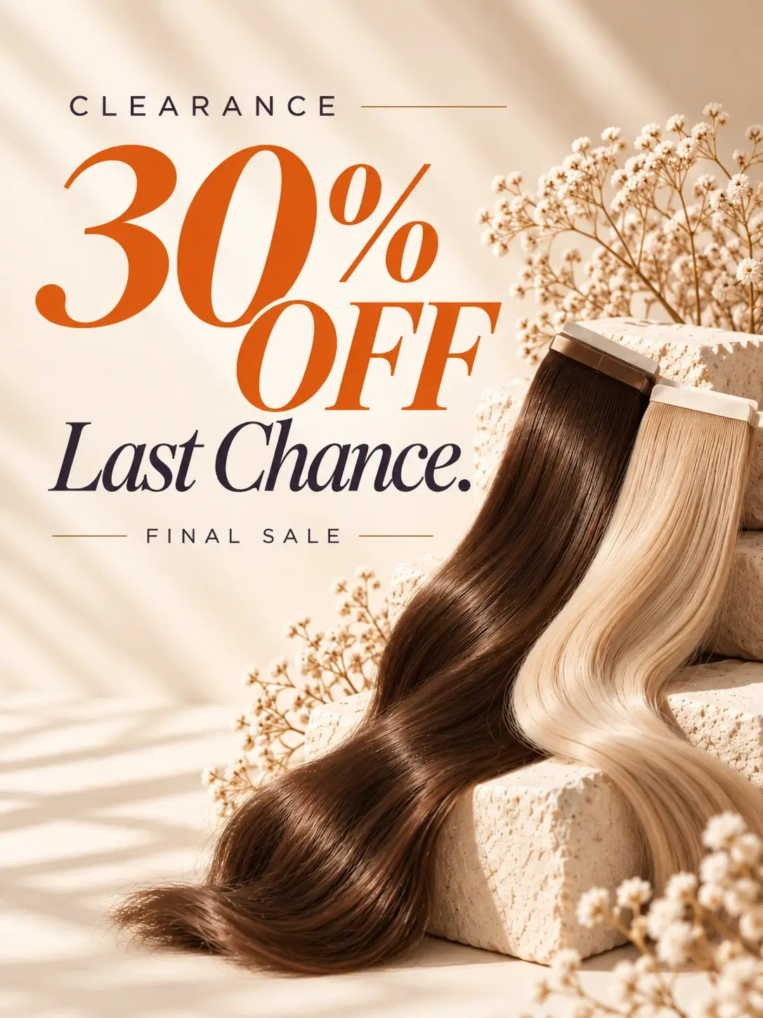 Save 30% on selected Full Shine human hair extensions during the clearance sale, featuring limited stock and last chance deals.