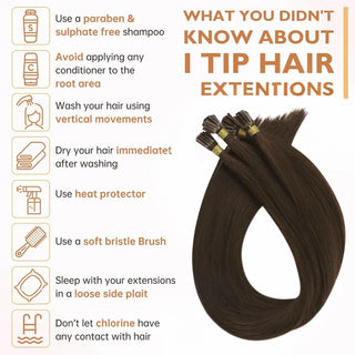 Full Shine Human Hair I Tip Extensions in Medium Brown #4 help create fuller-looking hair with a seamless blend and natural movement.