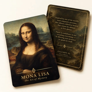 Full Shine Mona Lisa collector cards featuring a classic portrait on the front and an art-inspired story on the reverse.