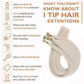 Full Shine Pre Bonded Micro Bead I Tip Hair Extensions made from virgin human hair in White Blonde #1000 offer a secure, heat-free, and reusable application.