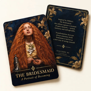 Full Shine The Bridesmaid collector cards featuring a red-haired portrait and a coordinating story card from Gallery 05.