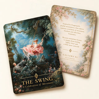 Full Shine The Swing collector cards featuring Fragonard-inspired artwork and a matching story card from Gallery 03.