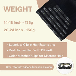 FullShine invisible clip in Remy hair extensions provide a seamless, natural look with no visible lines.