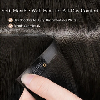 Full Shine ultra-flat bleach blonde injection PU clip in hair extensions.