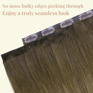 Seamless bleach blonde PU clip ins designed by Full Shine with thin PU edge.