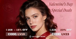 Valentines day hair extensions sale with special discount for luxury long hair looks.