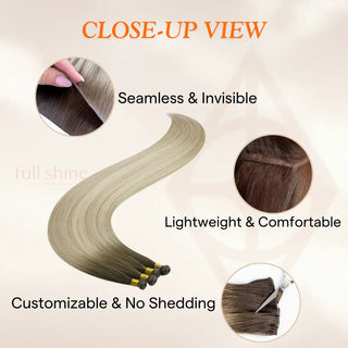 Virgin Hair Genius Weft, Dark Brown to Honey Blonde Balayage, Real Human Hair Extensions, Hand-Tied Weft Hair, Double-Drawn Hair Weft, Lightweight Hair Extensions, Natural Volume Hair Weft, Premium Quality Human Hair, Soft Touch Weft, Thick and Full Weft Extensions