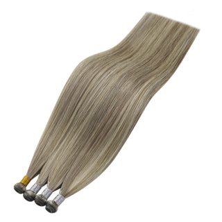 Full Shine Brazilian Hair Extensions 100% Real Human Hair Genius Weft Hybrid Weft, Light Blonde and Brown Balayage Highlights, Seamless Weft Extensions, Soft and Natural Looking Hair Weft, Lightweight and Comfortable Weft, Salon Quality Hair Extensions, High-Density Volume Weft, Hand-Tied Weft Hair, Premium Hair Bundles, Long-Lasting Hair Extensions