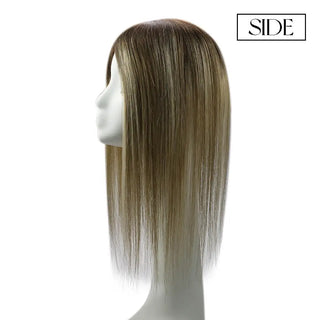 Full Shine balayage blonde full coverage topper helps conceal thinning areas with a realistic finish.