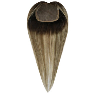 Full Shine balayage blonde human hair topper with a mono base delivers natural coverage and comfortable wear.