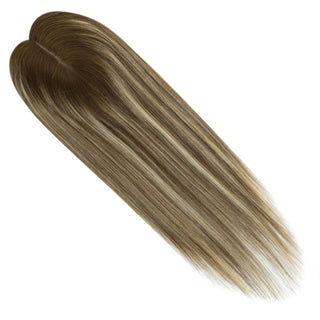 Full Shine balayage brown hair topper showing a natural hairstyle with beautiful movement and fullness.