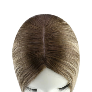 Full Shine balayage brown small base topper creating natural-looking volume and seamless coverage.