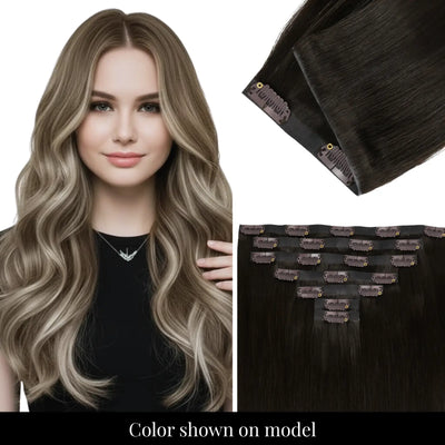 Full Shine balayage brown hair extensions injected PU base