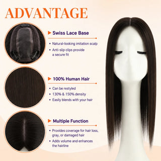 Full Shine black human hair topper adding natural fullness and a smooth, polished hairstyle.