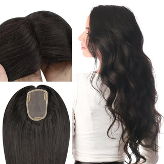 Full Shine black human hair topper for women with a medium base mono base for a natural and seamless look.