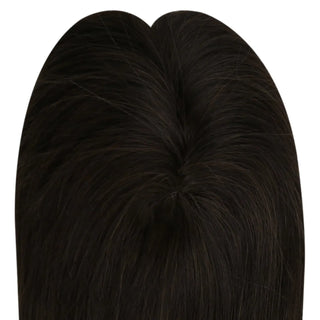 Full Shine black human hair topper with versatile styling options and natural hair movement.