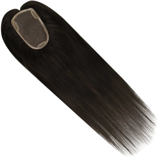 Full Shine black mono base hair topper with a realistic scalp appearance and natural hair direction.