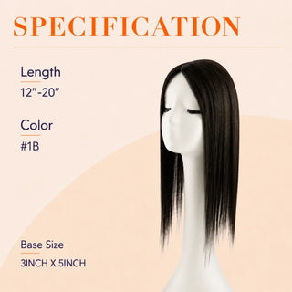 Full Shine black small base hair topper with realistic texture and a natural blend with existing hair.