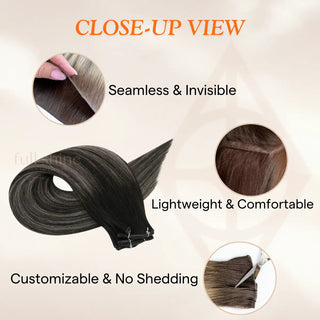 Full Shine Virgin Hair Genius Weft Extensions, Balayage Silver Platinum Blonde, Hybrid Weft Hair Extensions, Sew-In Weft Bundles, Thick Volume Hair, Natural Look Weft Hair Extensions